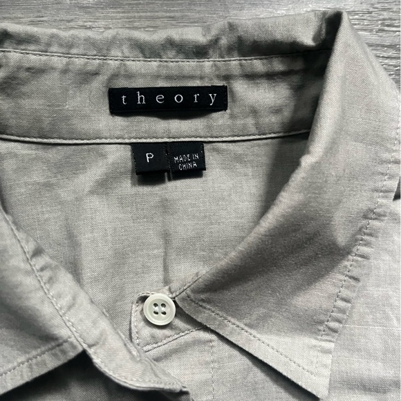 Theory Tan Safari 100% Cotton Lightweight Long Sleeves Pockets Top Size S Summer - Picture 5 of 9